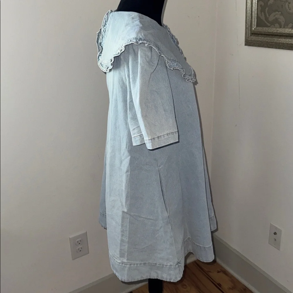 Amable by Mable Peter Pan collared light Wash denim mini dress shirt sleeve Sz S - Picture 9 of 15